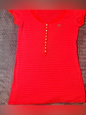 Lacoste  Bright Red Ribbed Button-Front Polo